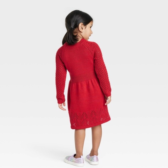 Cat & Jack Sweater Dress Red Lurex open stitch dress fit n flare Toddler 4T - Picture 7 of 15